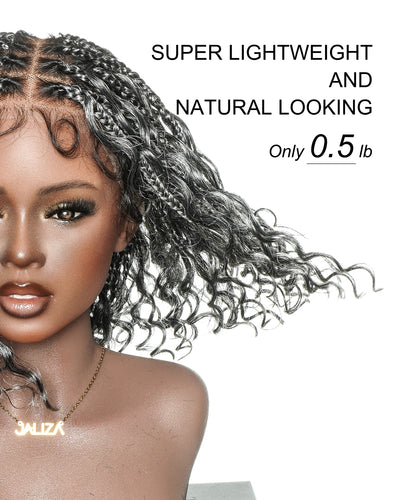 Perruque tressée Kiki Bob 12 pouces pré-décolorée, style bohème, couleur sel et poivre