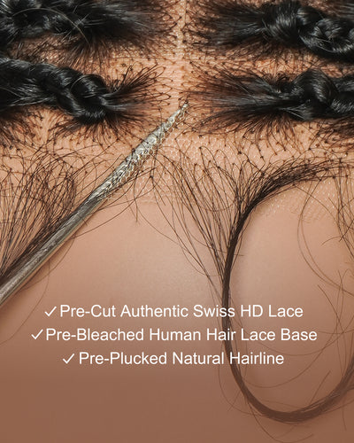 Lulu - Perruque bouclée tressée bohème sans colle, compatible petites têtes (Bonnet petit pour têtes menues)