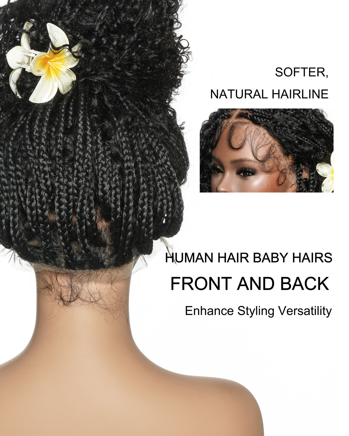 Lulu - Perruque bouclée tressée bohème sans colle, compatible petites têtes (Bonnet petit pour têtes menues)