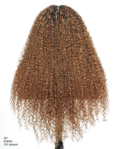 Lulu - Perruque bouclée tressée bohème sans colle, compatible petites têtes (Bonnet petit pour têtes menues)
