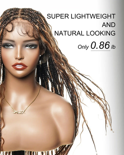 Perruque tressée de type "Boho Box Braided" avec 88 mèches nouées en dentelle, cheveux humains décolorés à l'avance de 24 pouces