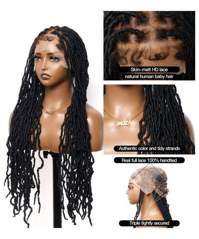 Perruque tressée avec locs en dentelle de cheveux humains pré-décolorés 30" 65 mèches - Cheveux de bébé humains