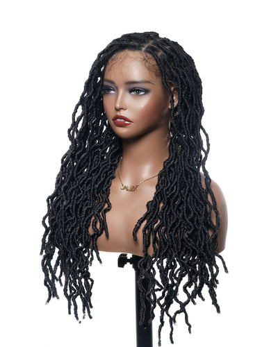 Perruque tressée de qualité professionnelle, sans nœuds, à locs, avec dentelle complète HD, 24", 80 brins