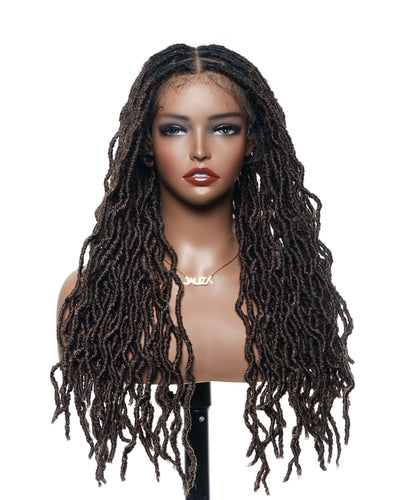 Perruque tressée de qualité professionnelle, sans nœuds, à locs, avec dentelle complète HD, 24", 80 brins