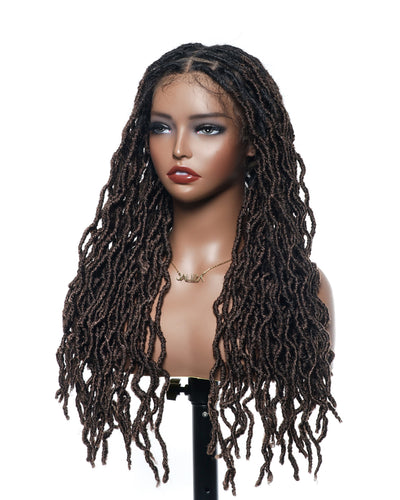Perruque tressée de qualité professionnelle, sans nœuds, à locs, avec dentelle complète HD, 24", 80 brins