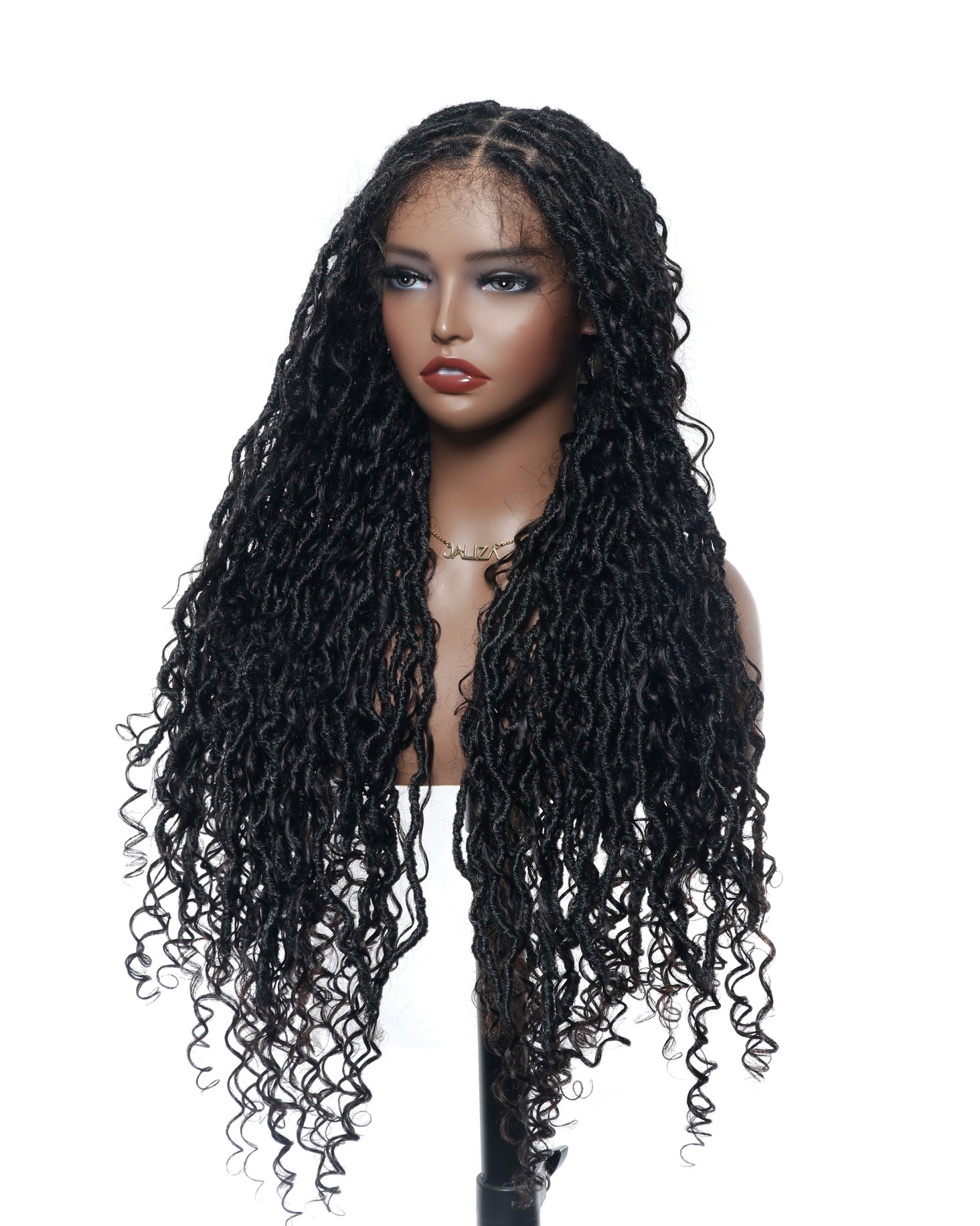 Perruque de Locs Boho sans nœuds en cheveux humains naturels avec boucles Boho et dentelle suisse HD, qualité salon
