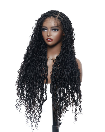 Perruque de Locs Boho sans nœuds en cheveux humains naturels avec boucles Boho et dentelle suisse HD, qualité salon