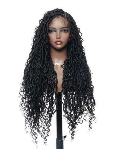 Perruque de Locs Boho sans nœuds en cheveux humains naturels avec boucles Boho et dentelle suisse HD, qualité salon