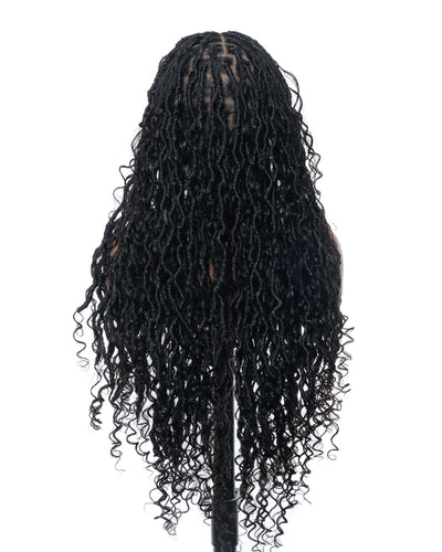 Perruque de Locs Boho sans nœuds en cheveux humains naturels avec boucles Boho et dentelle suisse HD, qualité salon