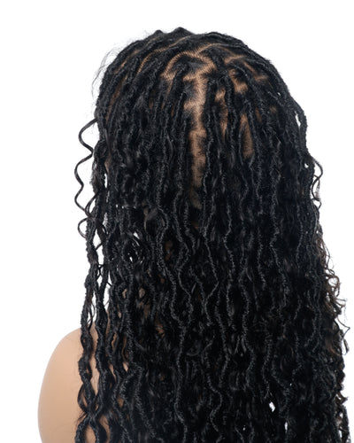 Perruque de Locs Boho sans nœuds en cheveux humains naturels avec boucles Boho et dentelle suisse HD, qualité salon