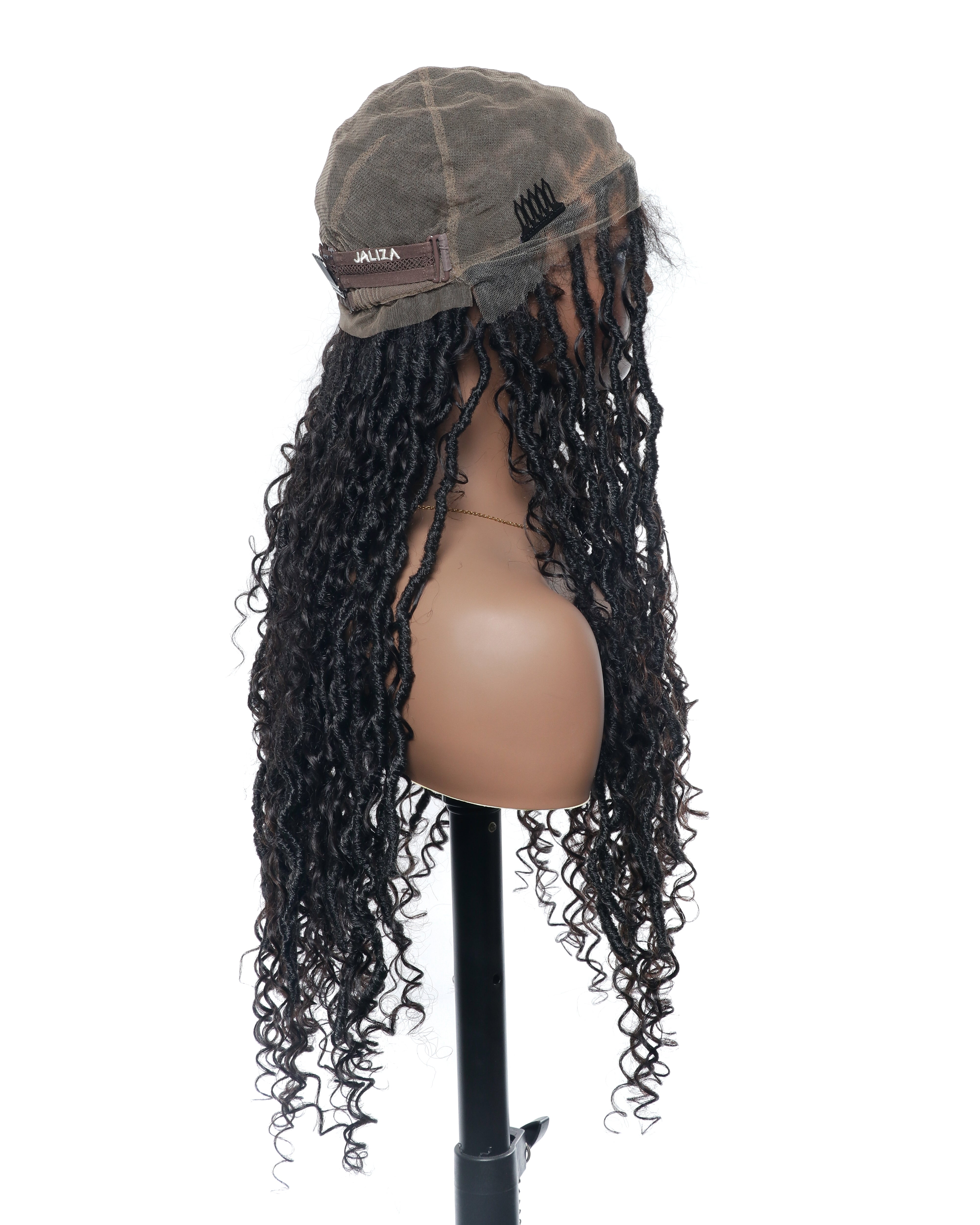 Perruque de Locs Boho sans nœuds en cheveux humains naturels avec boucles Boho et dentelle suisse HD, qualité salon