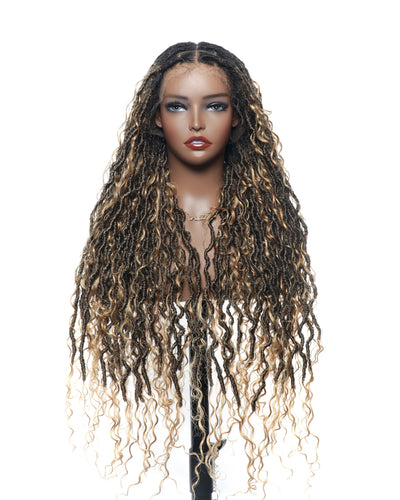 Perruque de Locs Boho sans nœuds en cheveux humains naturels avec boucles Boho et dentelle suisse HD, qualité salon