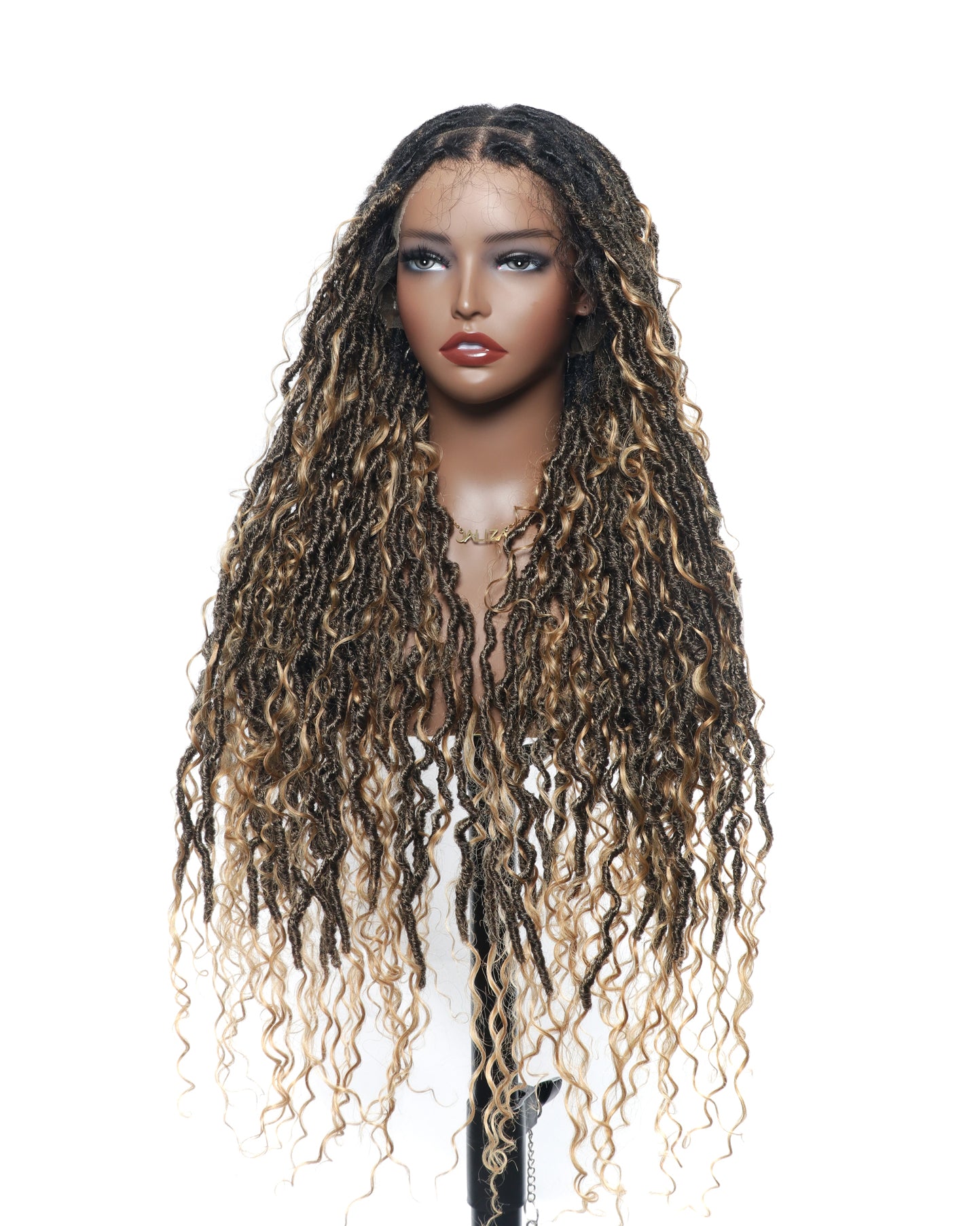 Perruque de Locs Boho sans nœuds en cheveux humains naturels avec boucles Boho et dentelle suisse HD, qualité salon