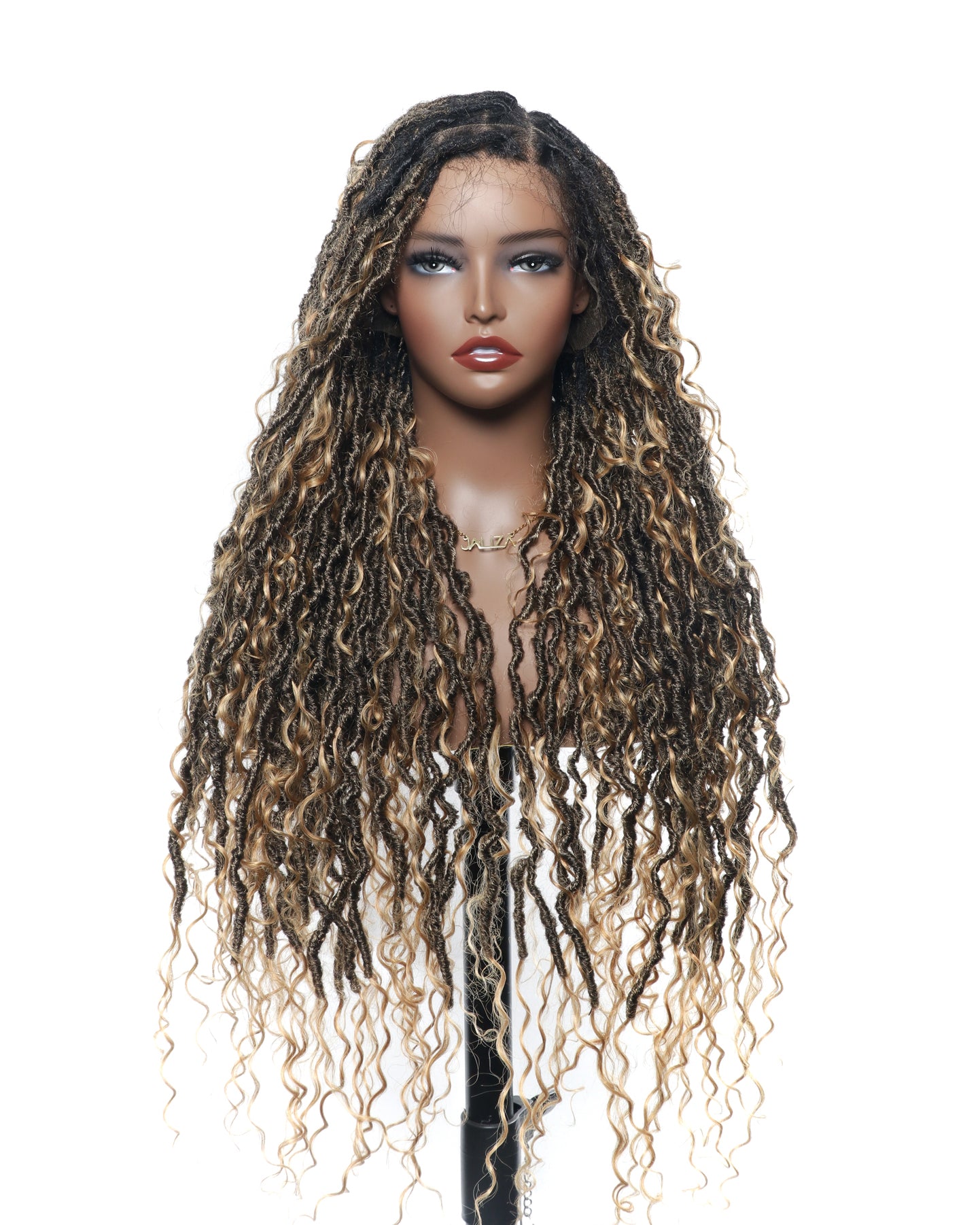 Perruque de Locs Boho sans nœuds en cheveux humains naturels avec boucles Boho et dentelle suisse HD, qualité salon