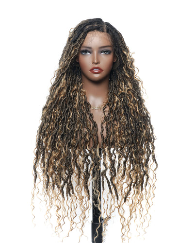 Perruque de Locs Boho sans nœuds en cheveux humains naturels avec boucles Boho et dentelle suisse HD, qualité salon