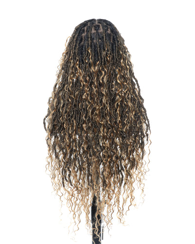 Perruque de Locs Boho sans nœuds en cheveux humains naturels avec boucles Boho et dentelle suisse HD, qualité salon
