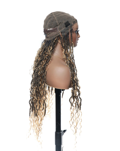 Perruque de Locs Boho sans nœuds en cheveux humains naturels avec boucles Boho et dentelle suisse HD, qualité salon