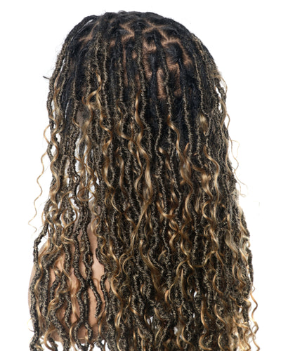Perruque de Locs Boho sans nœuds en cheveux humains naturels avec boucles Boho et dentelle suisse HD, qualité salon