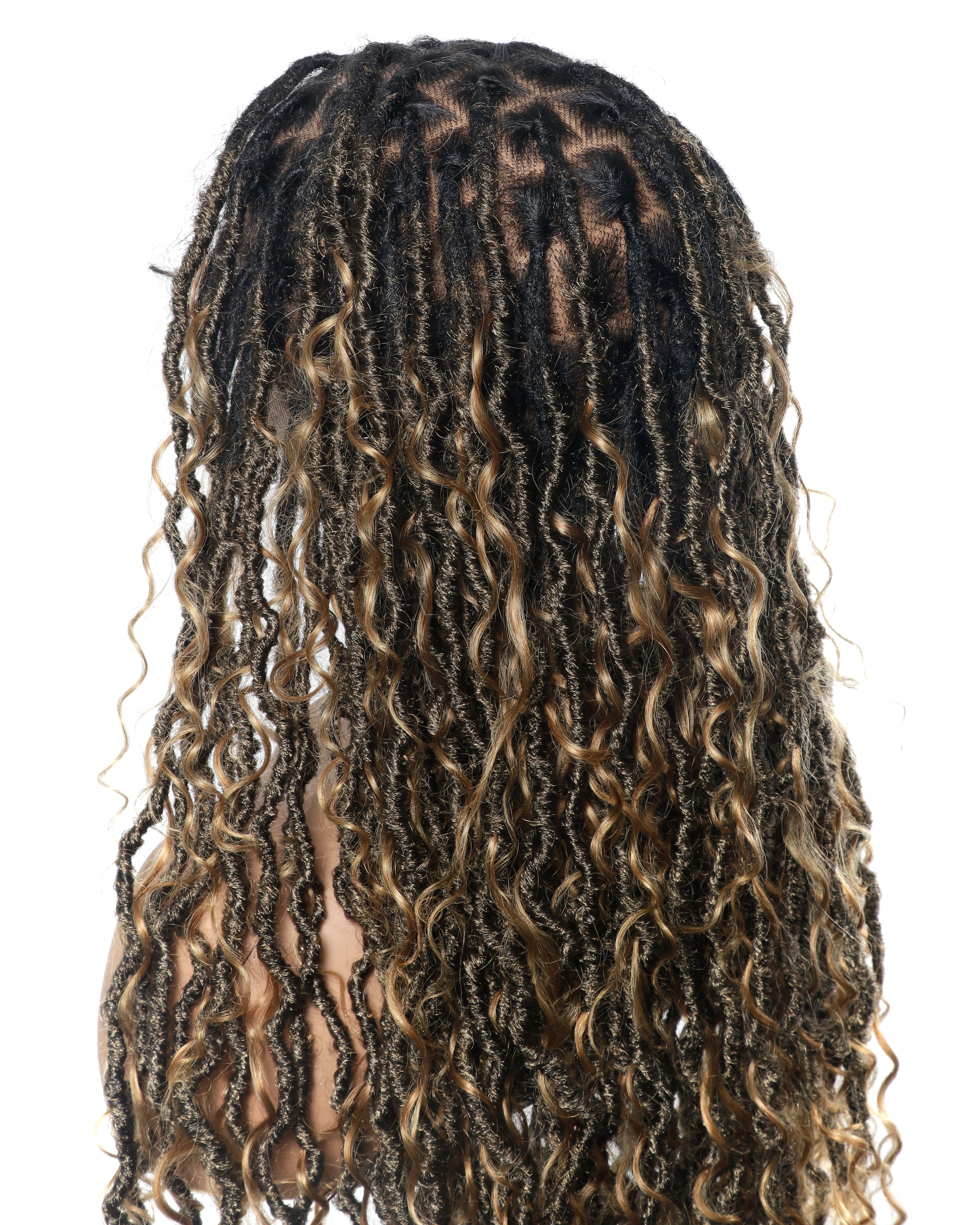 Perruque de Locs Boho sans nœuds en cheveux humains naturels avec boucles Boho et dentelle suisse HD, qualité salon