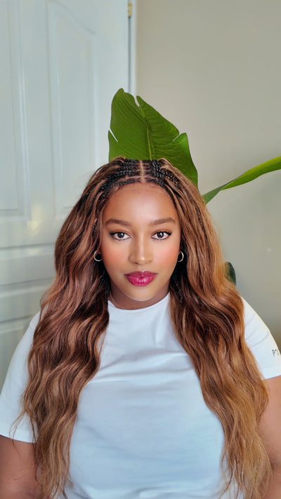 Perruque Bora Bora Michelle mélange brun caramel chaud couleur 4/30 cheveux humains pré-décolorés sans nœuds