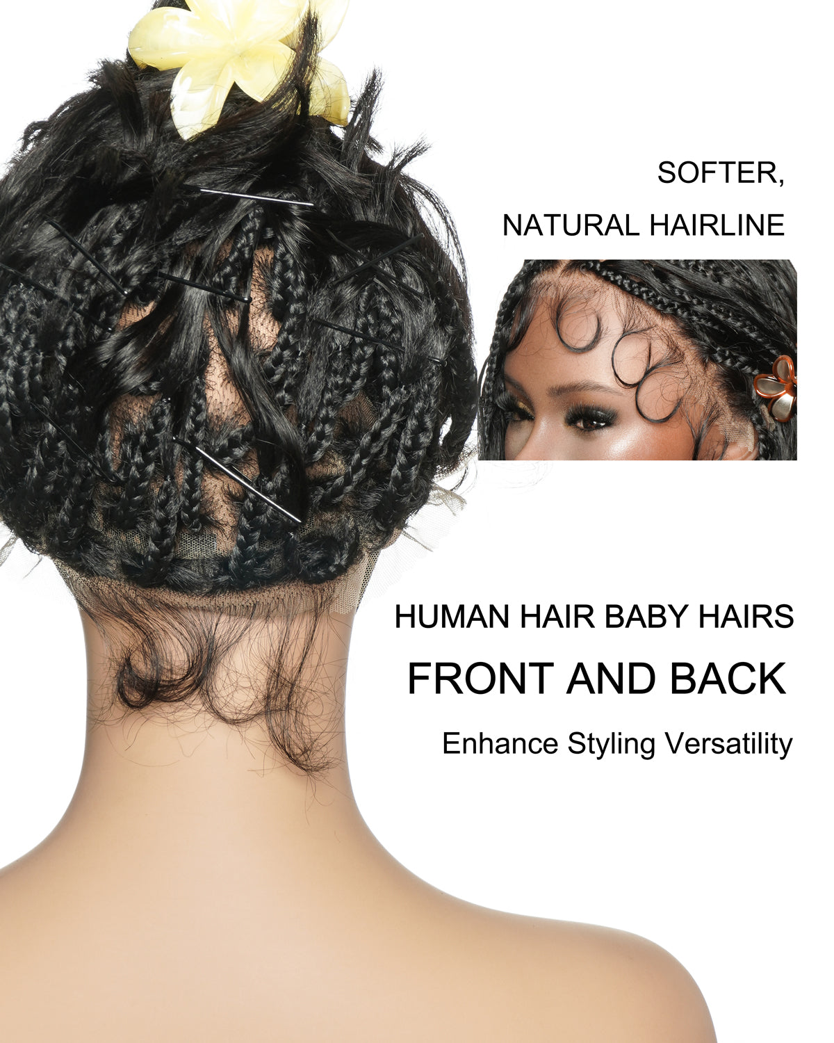 Perruque tressée bohème ondulée en cheveux humains, conception personnalisée - 121 mèches