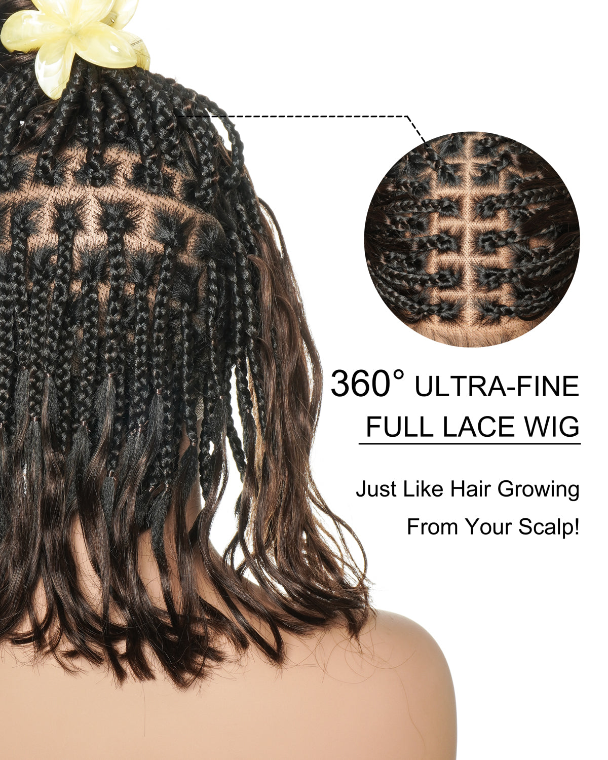 Perruque tressée bohème ondulée en cheveux humains, conception personnalisée - 121 mèches