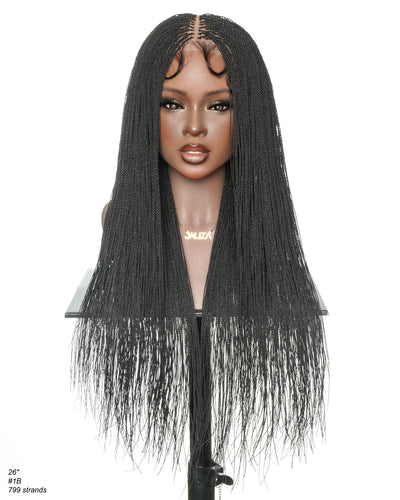 Mica - Perruque HD Suisse pré-décolorée, 26" et 36", à lacets complets, torsades sénégalaises micro sans nœuds, 799 mèches
