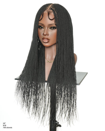 Mica - Perruque HD Suisse pré-décolorée, 26" et 36", à lacets complets, torsades sénégalaises micro sans nœuds, 799 mèches