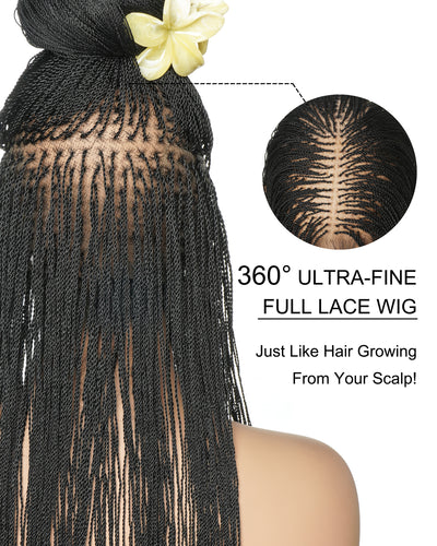 Mica - Perruque HD Suisse pré-décolorée, 26" et 36", à lacets complets, torsades sénégalaises micro sans nœuds, 799 mèches
