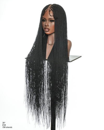 Mica - Perruque HD Suisse pré-décolorée, 26" et 36", à lacets complets, torsades sénégalaises micro sans nœuds, 799 mèches