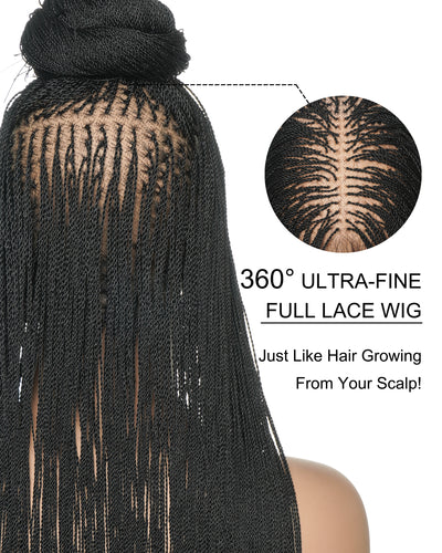 Mica - Perruque HD Suisse pré-décolorée, 26" et 36", à lacets complets, torsades sénégalaises micro sans nœuds, 799 mèches