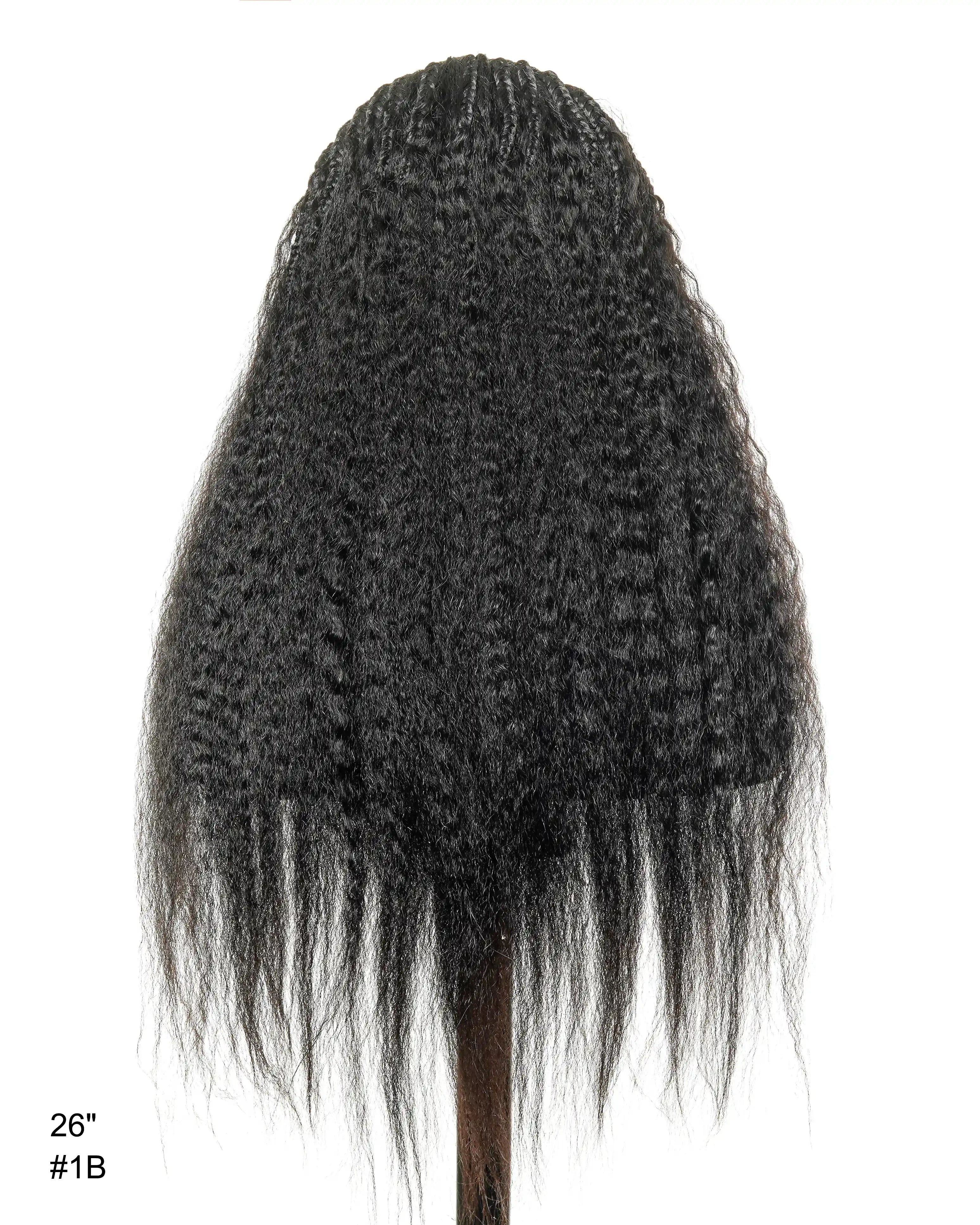 Perruque de 26" avec Couronne Semi-Tressée (Cornrows) Multiple et Cheveux Humains Crépus Extra Volumineux