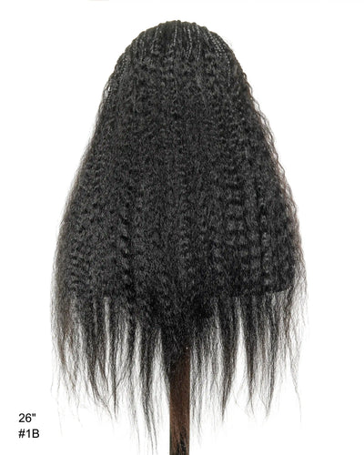 Perruque de 26" avec Couronne Semi-Tressée (Cornrows) Multiple et Cheveux Humains Crépus Extra Volumineux