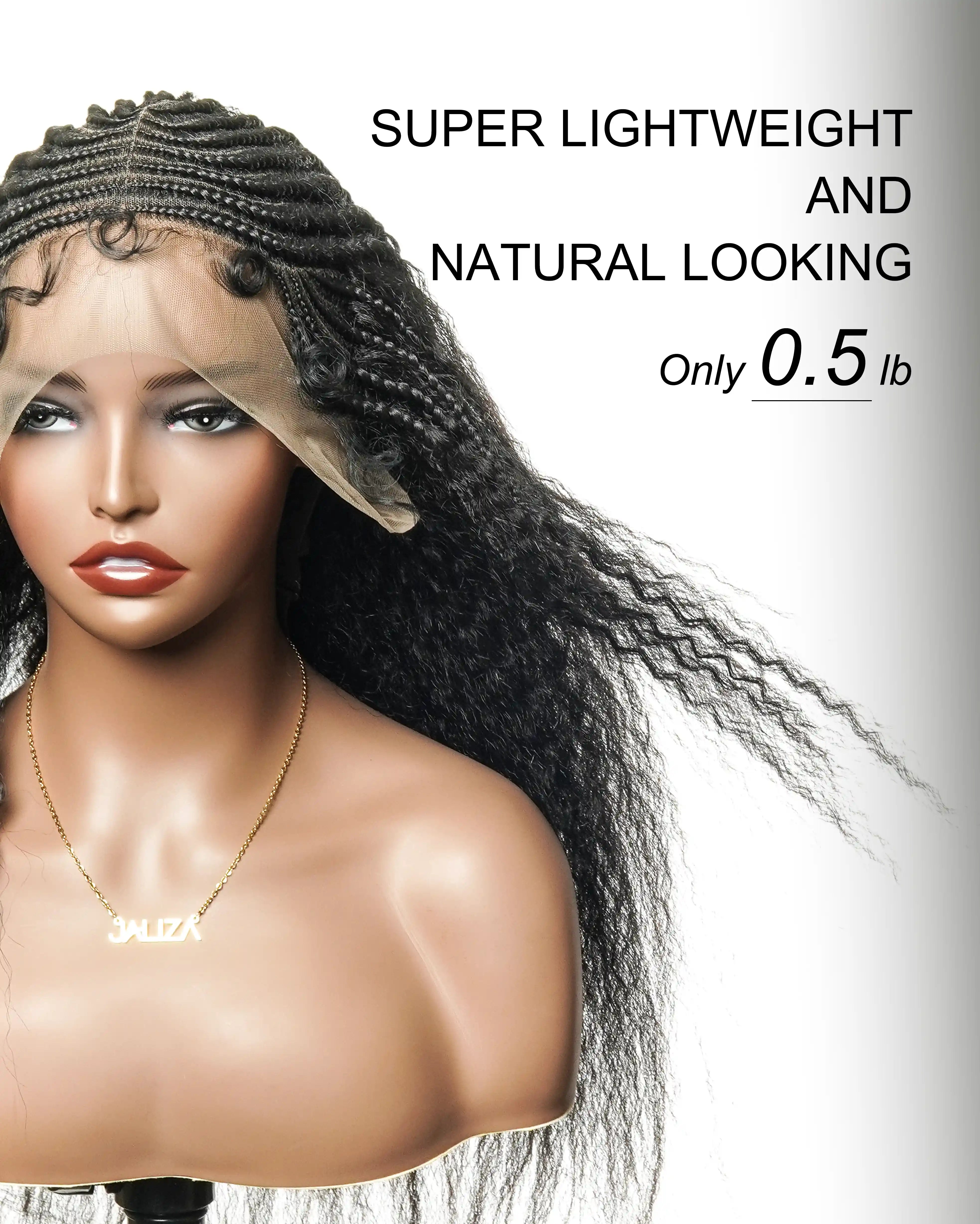 Perruque de 26" avec Couronne Semi-Tressée (Cornrows) Multiple et Cheveux Humains Crépus Extra Volumineux