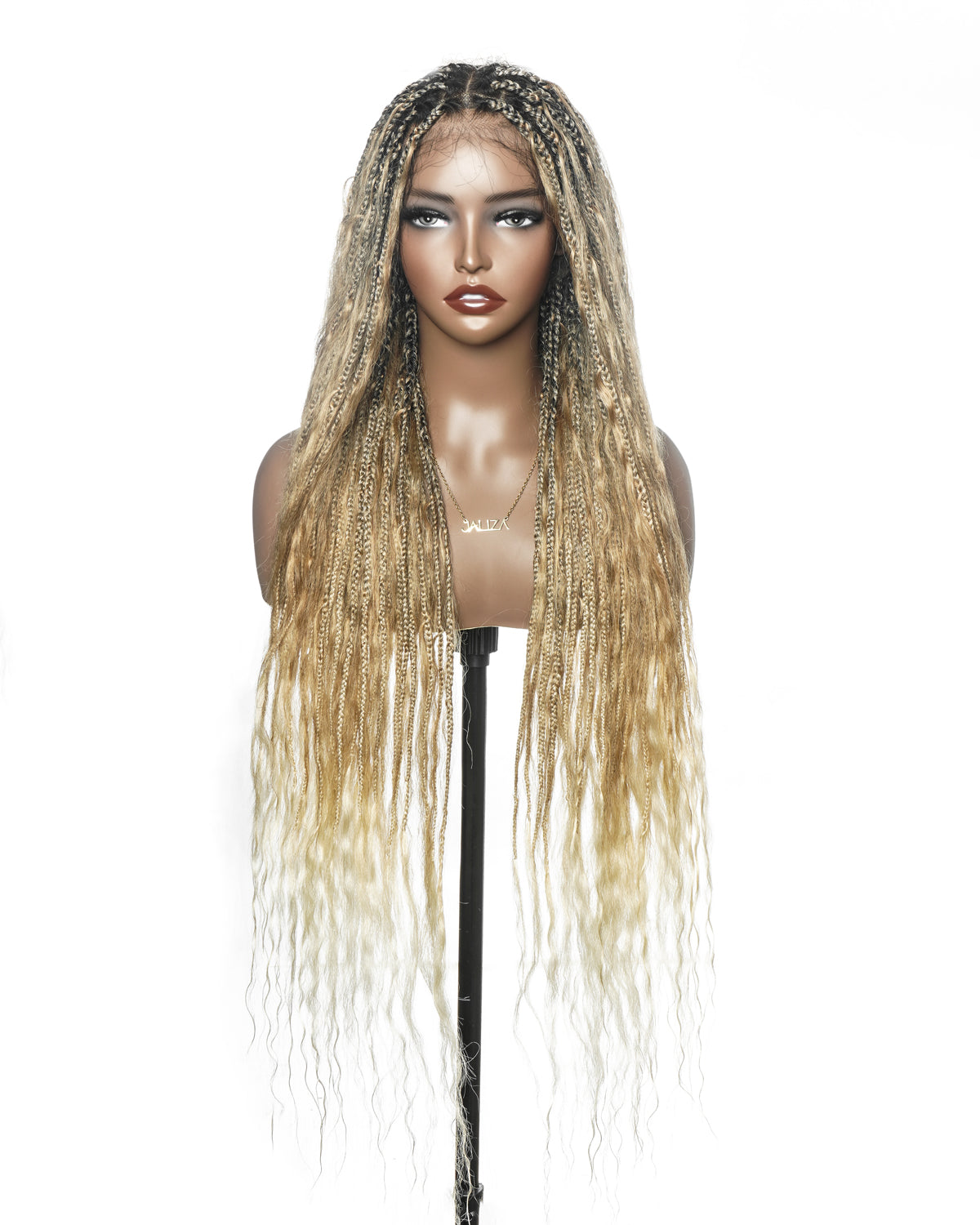 Perruque Tressée Full Lace HD Pré-décolorée, Balayage Mixte Couleur 27/613, Cheveux Humains Bouclés Mouillés et Ondulés, 36 pouces, Nœuds Invisibles, Style Bohème
