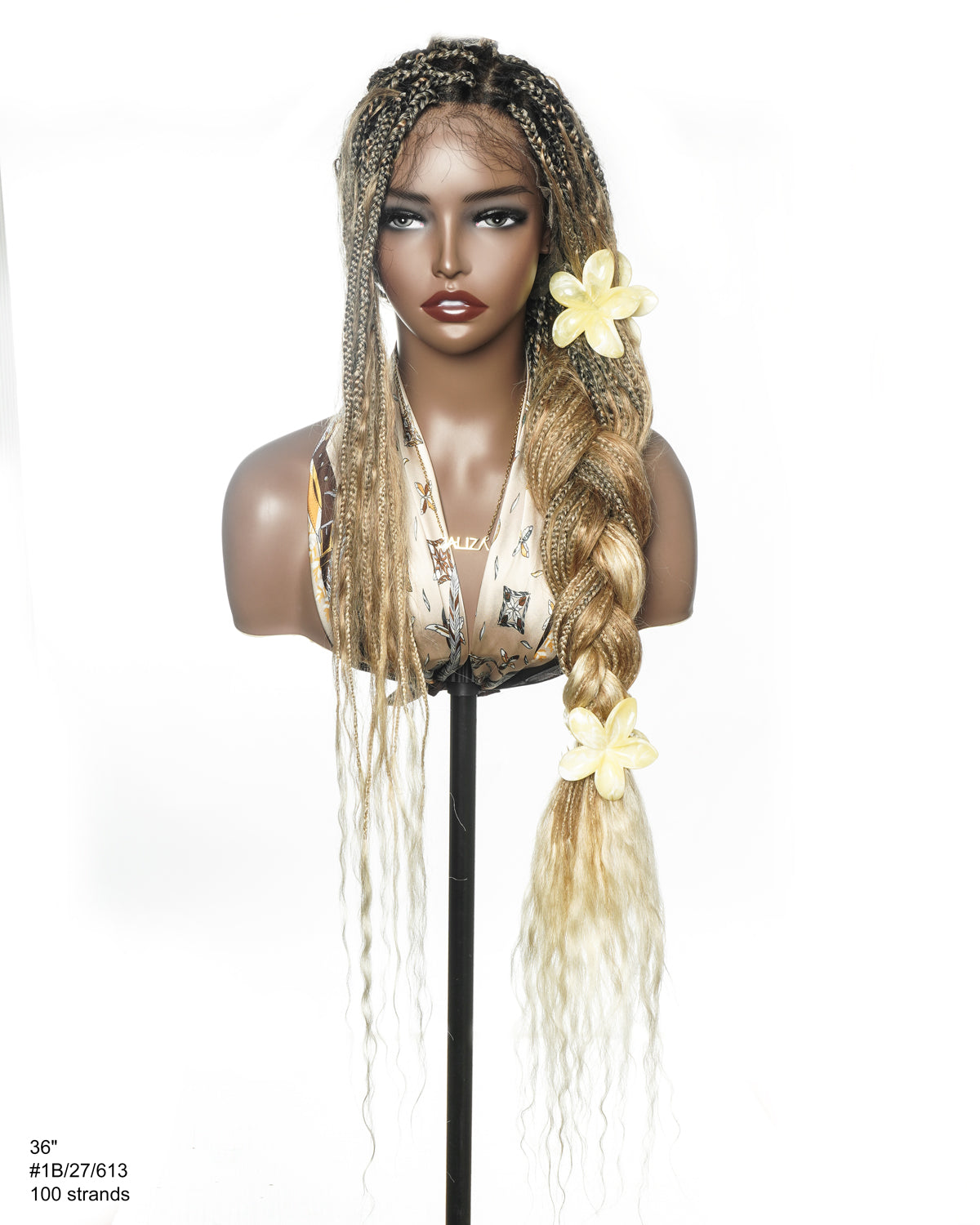 Perruque Tressée Full Lace HD Pré-décolorée, Balayage Mixte Couleur 27/613, Cheveux Humains Bouclés Mouillés et Ondulés, 36 pouces, Nœuds Invisibles, Style Bohème