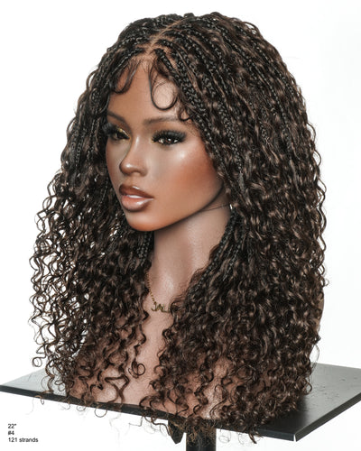 Nami - Bonnet à cordon sans colle Cheveux humains ondulés Boucles pré-décolorées Dentelle HD Suisse Perruque tressée de tresses Boho sans nœuds