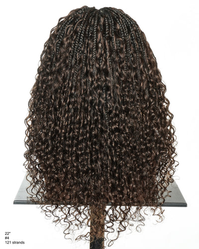Nami - Bonnet à cordon sans colle Cheveux humains ondulés Boucles pré-décolorées Dentelle HD Suisse Perruque tressée de tresses Boho sans nœuds