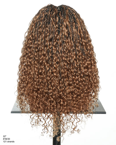 Nami - Bonnet à cordon sans colle Cheveux humains ondulés Boucles pré-décolorées Dentelle HD Suisse Perruque tressée de tresses Boho sans nœuds
