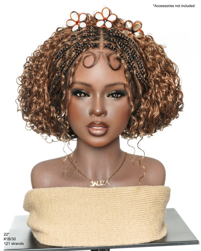 Nami - Bonnet à cordon sans colle Cheveux humains ondulés Boucles pré-décolorées Dentelle HD Suisse Perruque tressée de tresses Boho sans nœuds