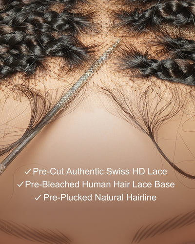 Nami - Bonnet à cordon sans colle Cheveux humains ondulés Boucles pré-décolorées Dentelle HD Suisse Perruque tressée de tresses Boho sans nœuds