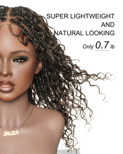 Nami - Bonnet à cordon sans colle Cheveux humains ondulés Boucles pré-décolorées Dentelle HD Suisse Perruque tressée de tresses Boho sans nœuds