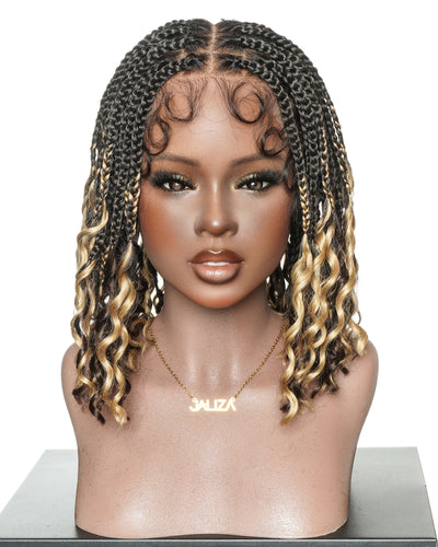 Nina - Perruque tressée sans colle, petite tête, bouts bouclés (bonnet petite taille pour petite tête)