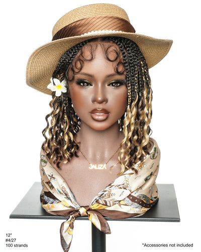 Nina - Perruque tressée sans colle, petite tête, bouts bouclés (bonnet petite taille pour petite tête)