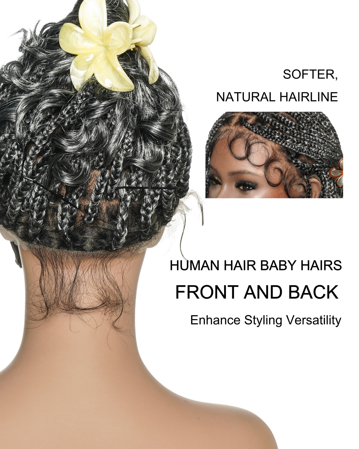 Nina - Perruque tressée de 12 pouces pré-décolorée suisse HD Full Lace Box Braid avec des pointes bouclées en cheveux humains