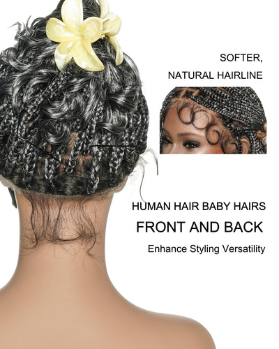 Nina - Perruque tressée de 12 pouces pré-décolorée suisse HD Full Lace Box Braid avec des pointes bouclées en cheveux humains