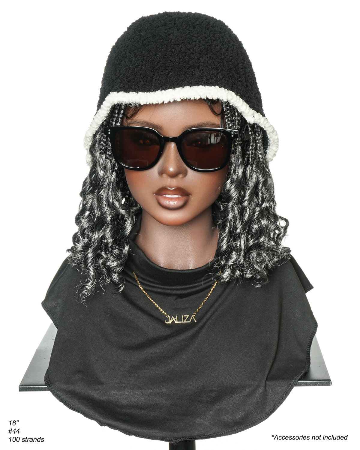 Nina - 12 Inch Salt & Pepper Pre Bleached Swiss HD Full Lace Box Braided Wig With Human Hair Curly Ends