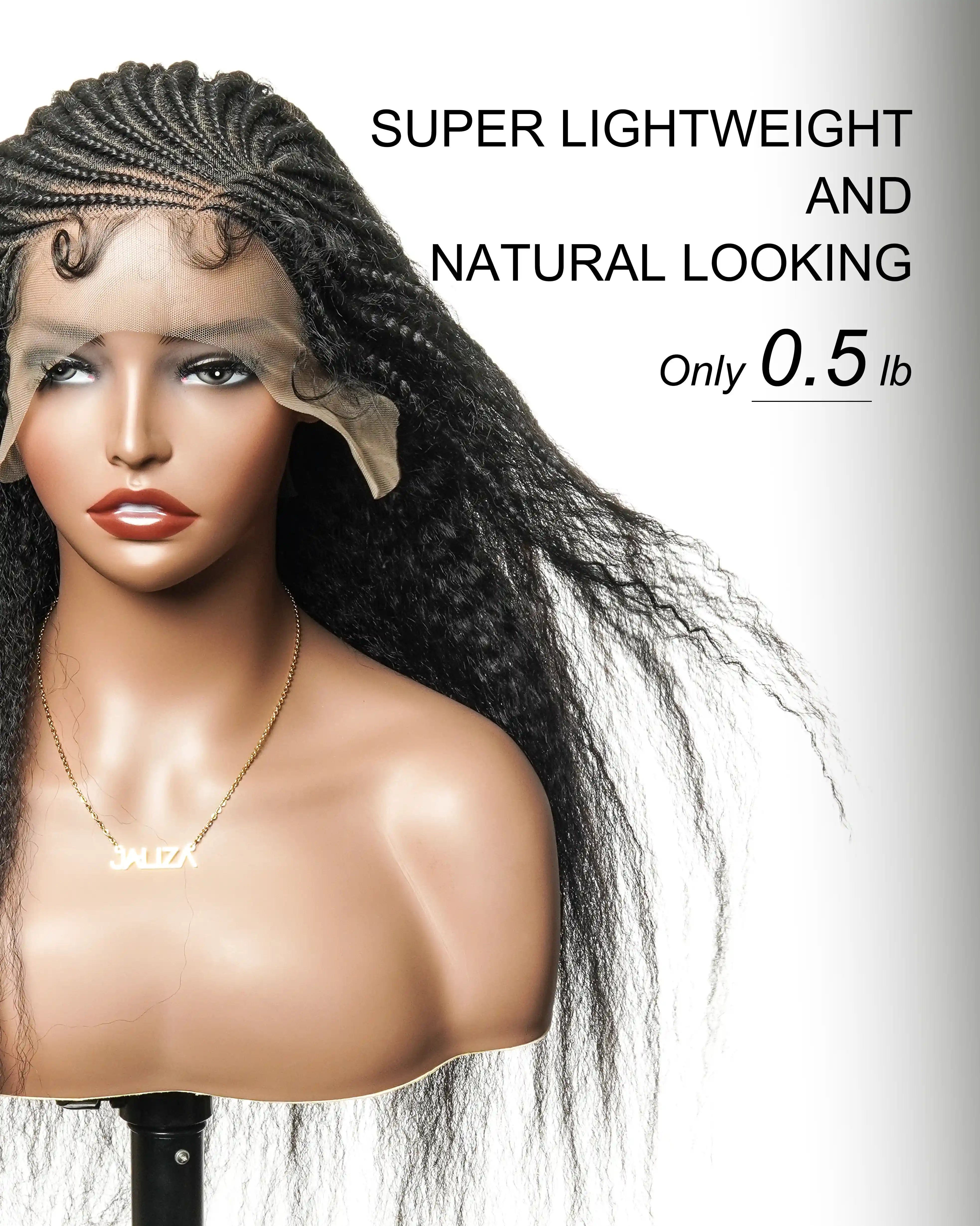 Perruque de 26" avec Couronne Semi-Tressée (Cornrows) Multiple et Cheveux Humains Crépus Extra Volumineux