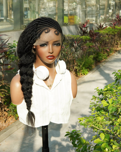 Perruque de 26" avec Couronne Semi-Tressée (Cornrows) Multiple et Cheveux Humains Crépus Extra Volumineux