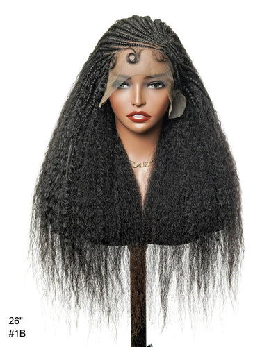 Perruque de 26" avec Couronne Semi-Tressée (Cornrows) Multiple et Cheveux Humains Crépus Extra Volumineux